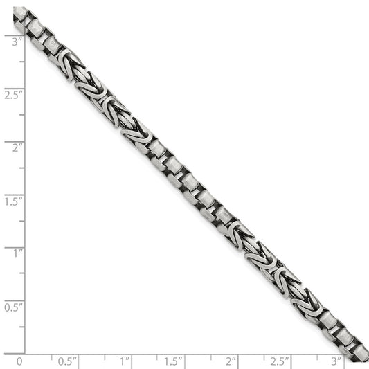 Sterling Silver Antiqued Brushed 5.0mm Byzantine/Box Link Mens 8.5 inch Bracelet