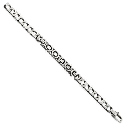 Sterling Silver Mens Antiqued Brushed Curb/Circles Bracelet