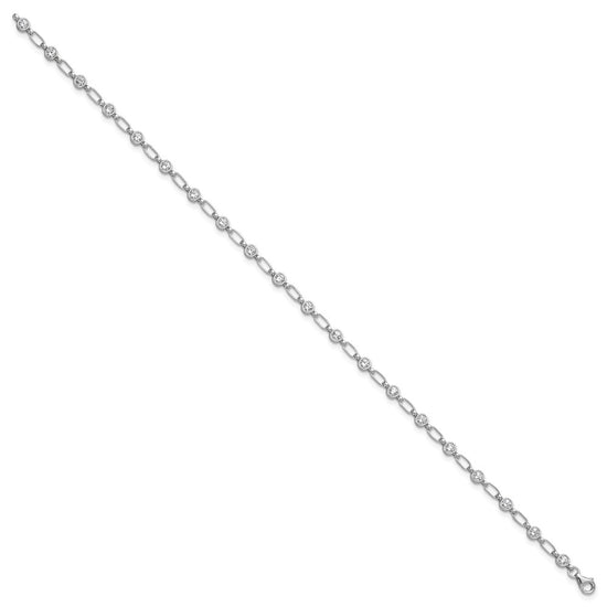 Sterling Silver Rhodium-plated Polished CZ Anklet
