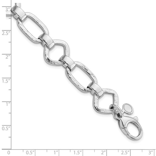 Sterling Silver Rhodium-plated Hammered Geometric w/.5in Ext Bracelet