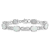 Sterling Silver Rhodium-plated Polished White Created Opal & CZ Bracelet