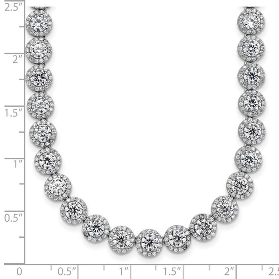 Sterling Silver Rhodium-plated Round Halo CZ Necklace
