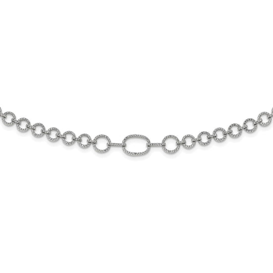 Sterling Silver Rhodium-plated Polished CZ Fancy Link w/3 in ext. Necklace