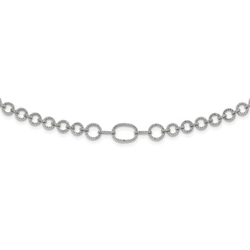 Sterling Silver Rhodium-plated Polished CZ Fancy Link w/3 in ext. Necklace