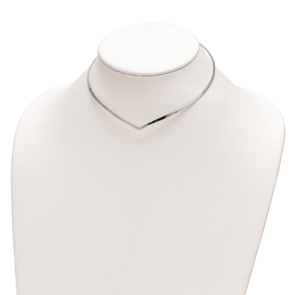 Sterling Silver Rhod. Polished V Cuff Necklace