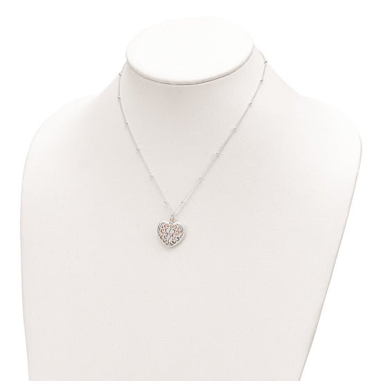 Sterling Silver & Rose-tone Polished Moveable Heart Necklace