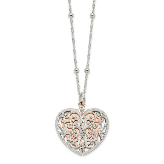 Sterling Silver & Rose-tone Polished Moveable Heart Necklace