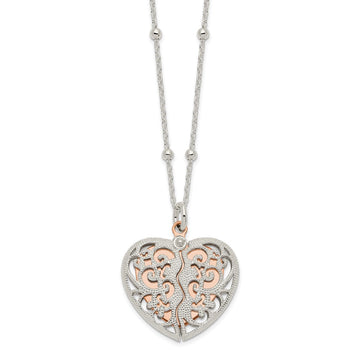 Sterling Silver & Rose-tone Polished Moveable Heart Necklace