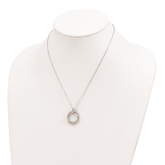 Sterling Silver Rose-tone Polished Pave CZ Twist w/2 in ext. Necklace