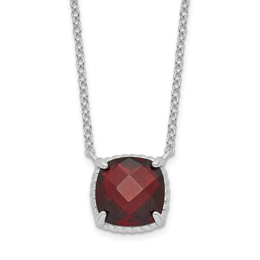 Sterling Silver Rhodium-plated Square Garnet w/2 in ext. Necklace