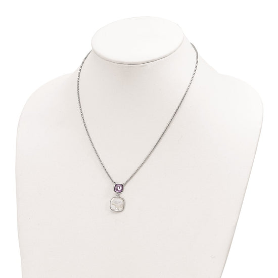 Sterling Silver Rhod-plated 3.68Amethyst/MOP w/2 in ext. Necklace