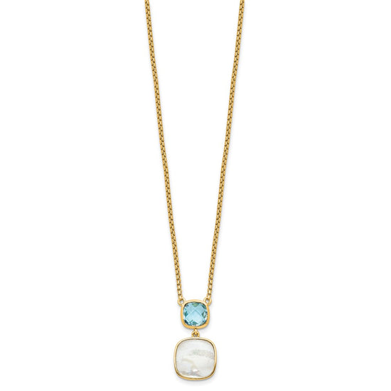 Sterling Silver Gold-plated 1.95BT Blue Topaz & MOP w/2 in ext. Necklace
