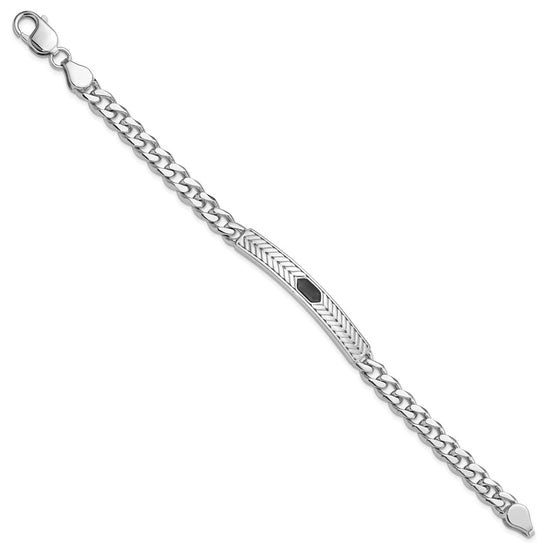 Sterling Silver Rhodium-plated Enameled Bar Men's 8in Bracelet
