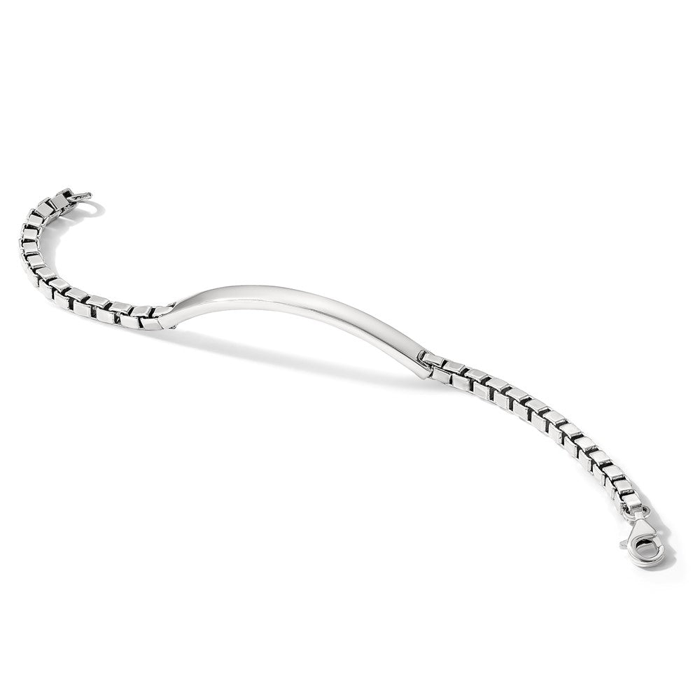 Sterling Silver Polished Box Chain ID Bracelet