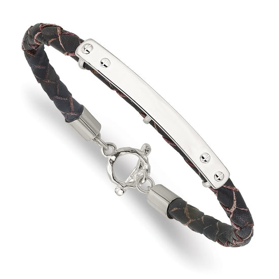Sterling Silver Genuine Leather ID 8in Toggle Bracelet