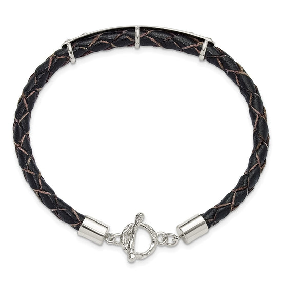 Sterling Silver Genuine Leather ID 8in Toggle Bracelet