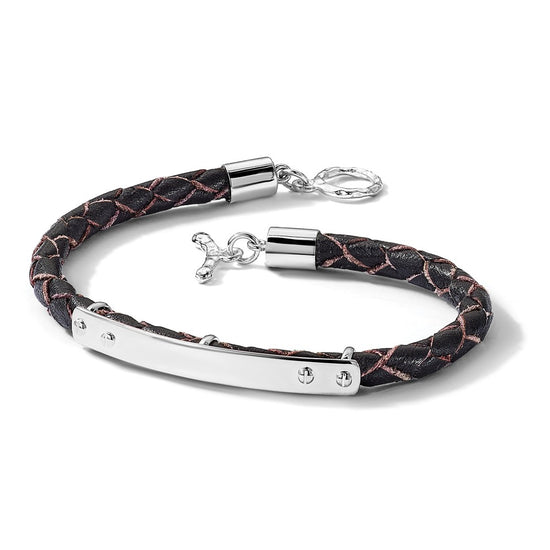 Sterling Silver Genuine Leather ID 8in Toggle Bracelet