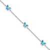 Sterling Silver Rhodium-plated Blue Created Opal Butterflies 9 inch Plus 0.5 inch Extender -Total 9.5 inch Anklet