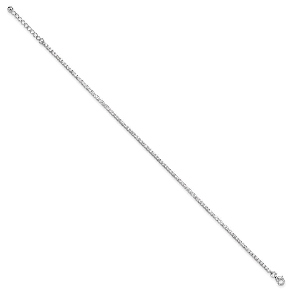 Sterling Silver Rhodium-plated 2mm CZ 9 inch Plus 1 inch Extender Total 10 inch Anklet