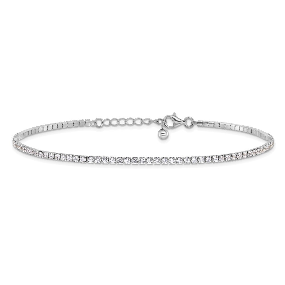 Sterling Silver Rhodium-plated 2mm CZ 9 inch Plus 1 inch Extender Total 10 inch Anklet