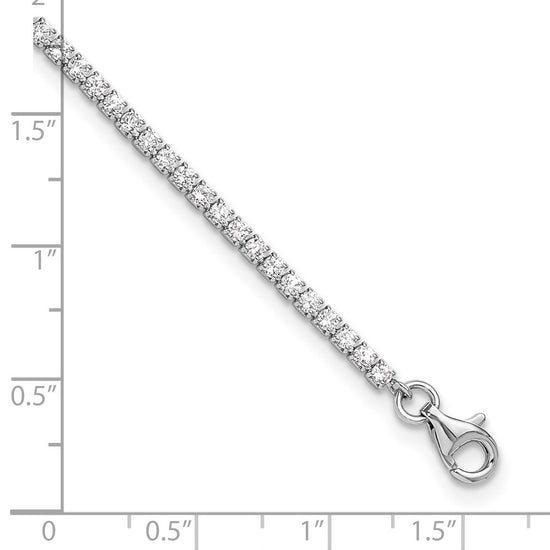 Sterling Silver Rhodium-plated 2mm CZ 9 inch Plus 1 inch Extender Total 10 inch Anklet