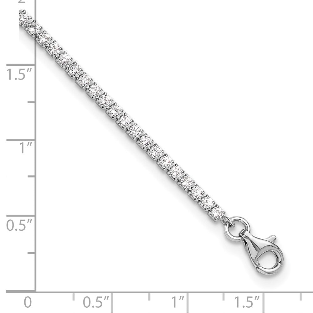 Sterling Silver Rhodium-plated 2mm CZ 9 inch Plus 1 inch Extender Total 10 inch Anklet