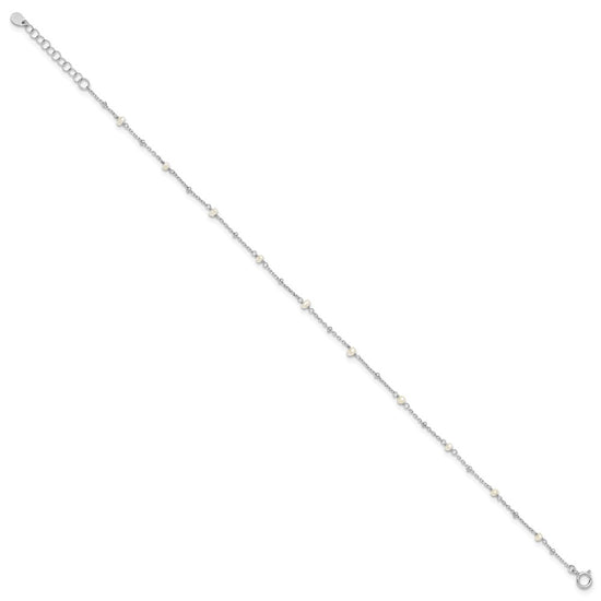 Sterling Silver Rhodium-plated 3mm Freshwater Cultured Pearl 9 inch Plus 1 inch Extender - Total 10 inch Anklet