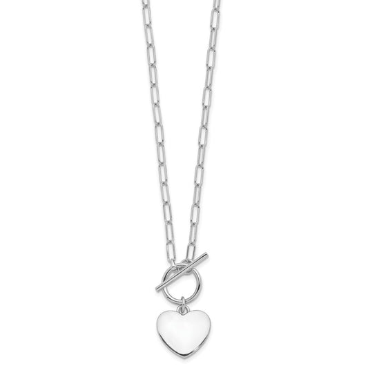 Sterling Silver Rhodium-plated Heart Toggle Paperclip Link 17in Necklace