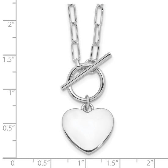 Sterling Silver Rhodium-plated Heart Toggle Paperclip Link 17in Necklace