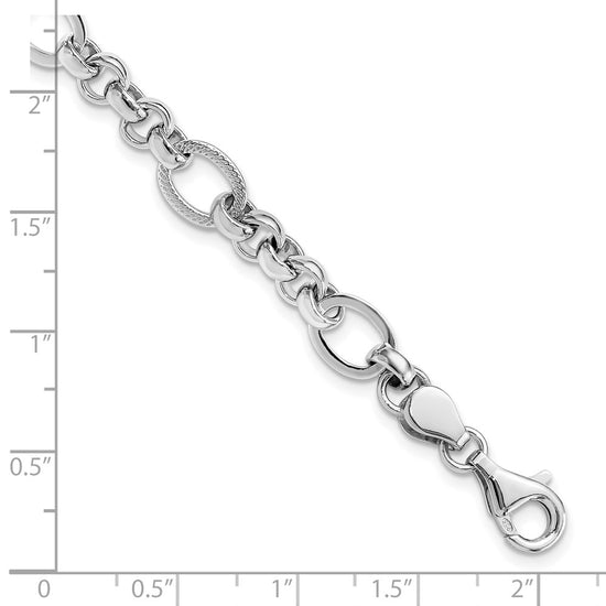 Sterling Silver Rhodium-plated Polished/Textured Fancy Link 7.5in Bracelet