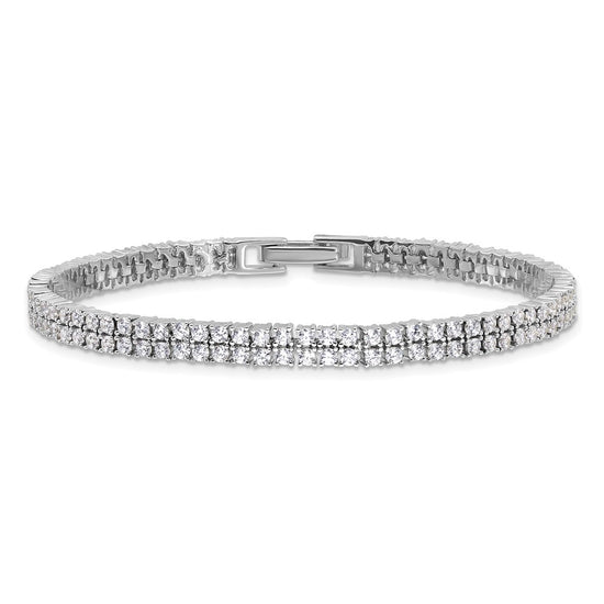 Sterling Silver Rhodium-plated Double Row CZ 7.25in Tennis Bracelet