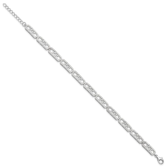 Sterling Silver Rhodium-plated CZ Fancy w/1in ext. Bracelet