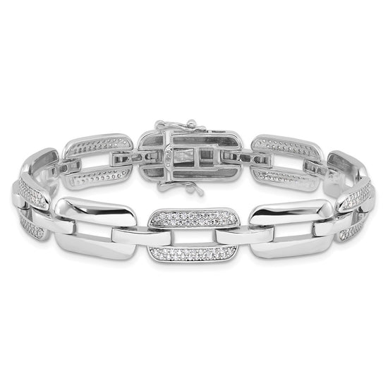 Sterling Silver Rhodium-plated with CZ Open Link 7.25in Bracelet