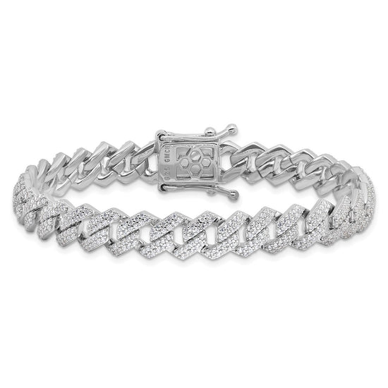 Sterling Silver Rhodium-plated Micro Pav‚ CZ Monaco Link 7.5in Bracelet