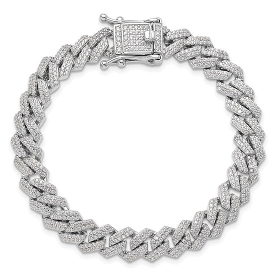 Sterling Silver Rhodium-plated Micro Pav‚ CZ Monaco Link 7.5in Bracelet