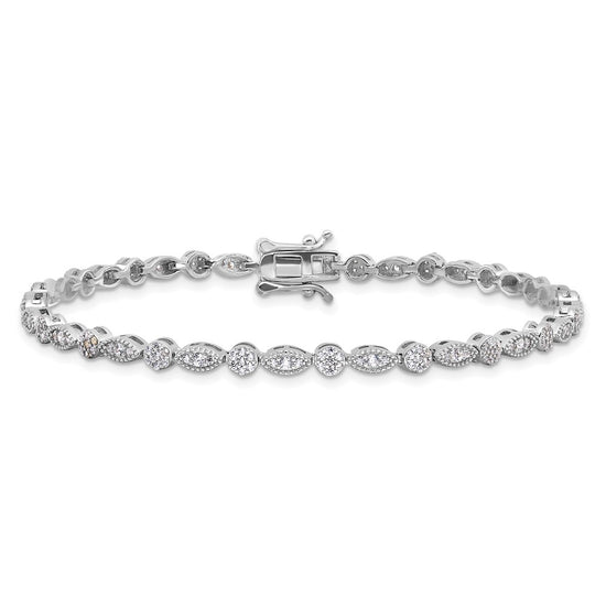 Sterling Silver Rhodium-plated Round/Marquise Pattern CZ 7.5in Bracelet