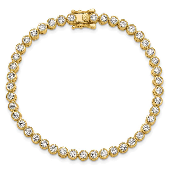 Sterling Silver Gold-tone 4mm Round CZ 7.5in Tennis Bracelet