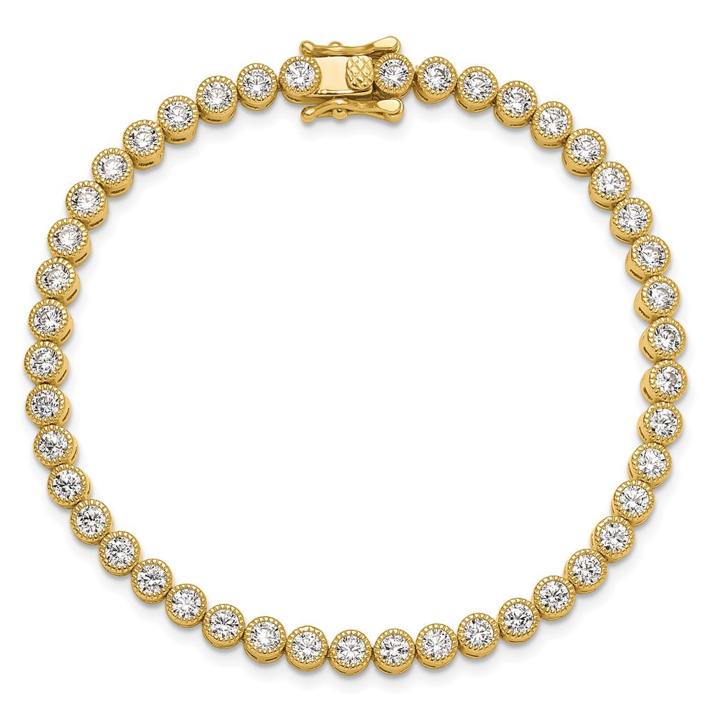 Sterling Silver Gold-tone 4mm Round CZ 7.5in Tennis Bracelet
