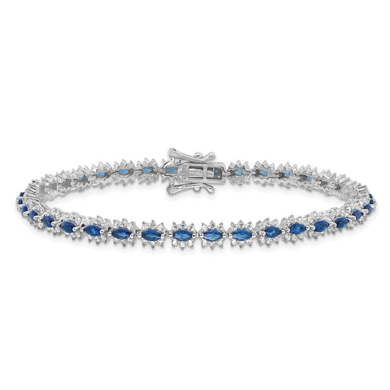 Sterling Silver Rhodium-plated with Blue and White CZ 7.5in Bracelet