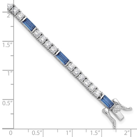 Sterling Silver Rhodium-plated Blue and White CZ 7.25in Tennis Bracelet