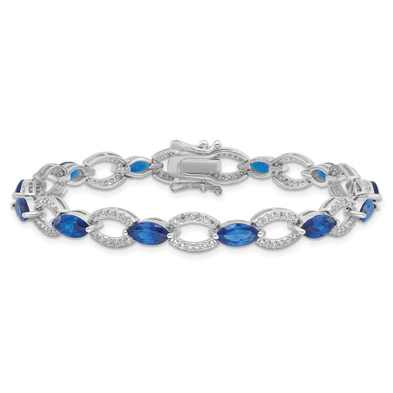 Sterling Silver Rhodium-plated White and Blue CZ Link Bracelet