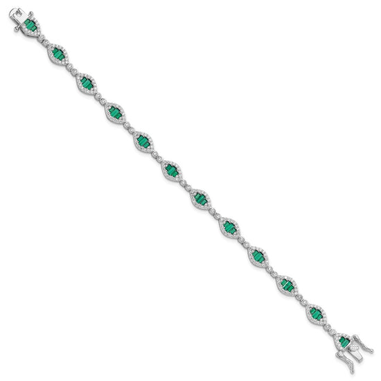 Sterling Silver Rhodium-plated White and Green CZ Link Bracelet