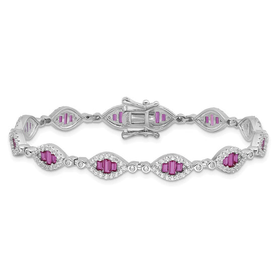 Sterling Silver Rhodium-plated White and Red CZ Link Bracelet