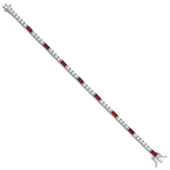 Sterling Silver Rhodium-plated Red and White CZ 7.25in Tennis Bracelet