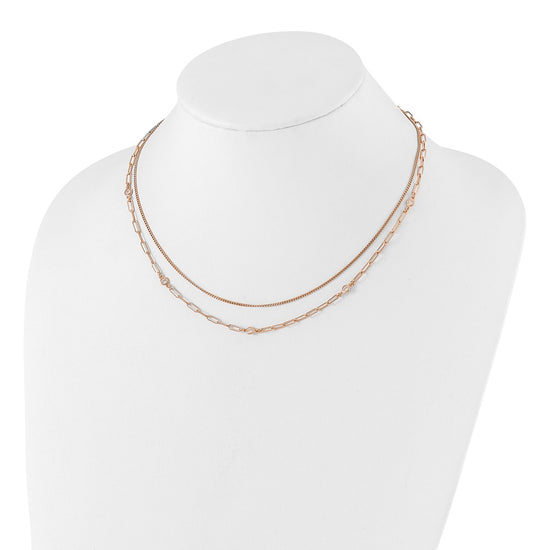 Sterling Silver Rose Gold-plated CZ 2 Strand 17in w/2in ext. Necklace