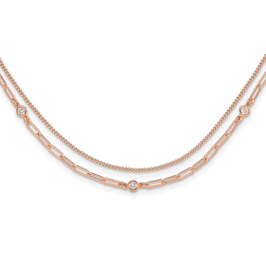 Sterling Silver Rose Gold-plated CZ 2 Strand 17in w/2in ext. Necklace