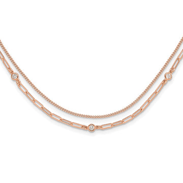 Sterling Silver Rose Gold-plated CZ 2 Strand 17in w/2in ext. Necklace