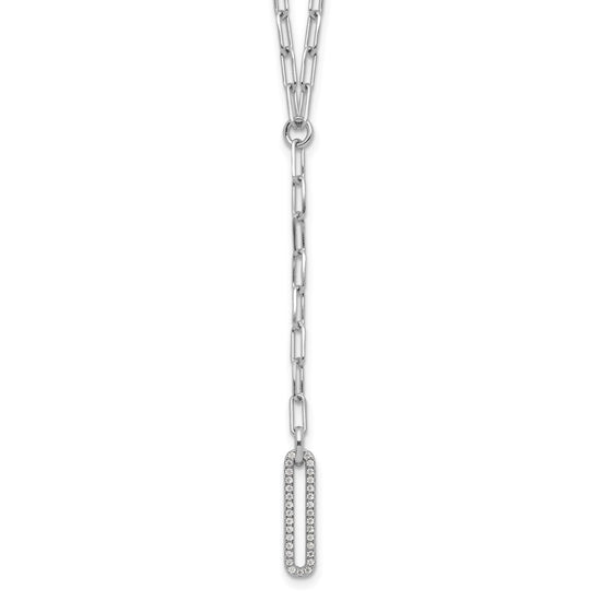 Sterling Silver Rhodium-plated Paperclip Link CZ 16in w/1.75in ext. Necklac