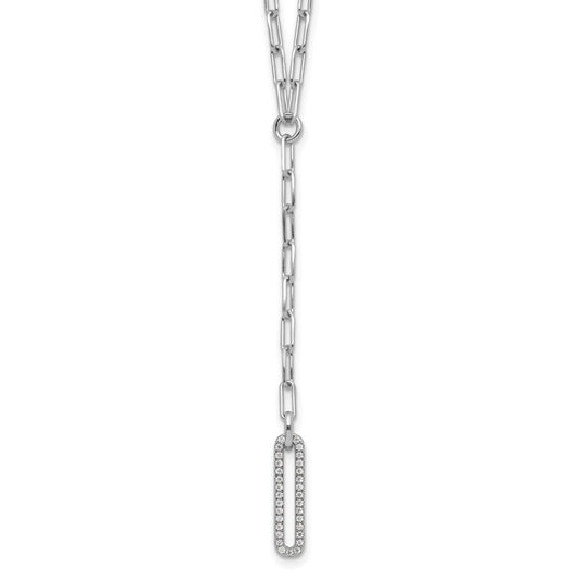 Sterling Silver Rhodium-plated Paperclip Link CZ 16in w/1.75in ext. Necklac