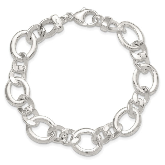 Sterling Silver Polished Flat Fancy Link Bracelet